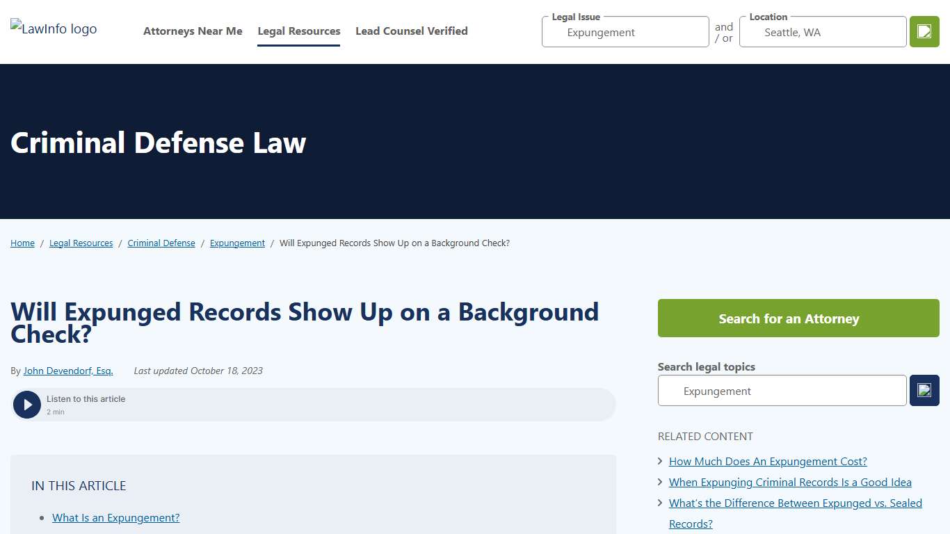 Expungement and Background Checks | LawInfo